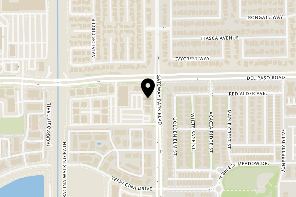 Map showing the location of Frends Brewhouse Natomas on 4571 Gateway Park Blvd in Sacramento